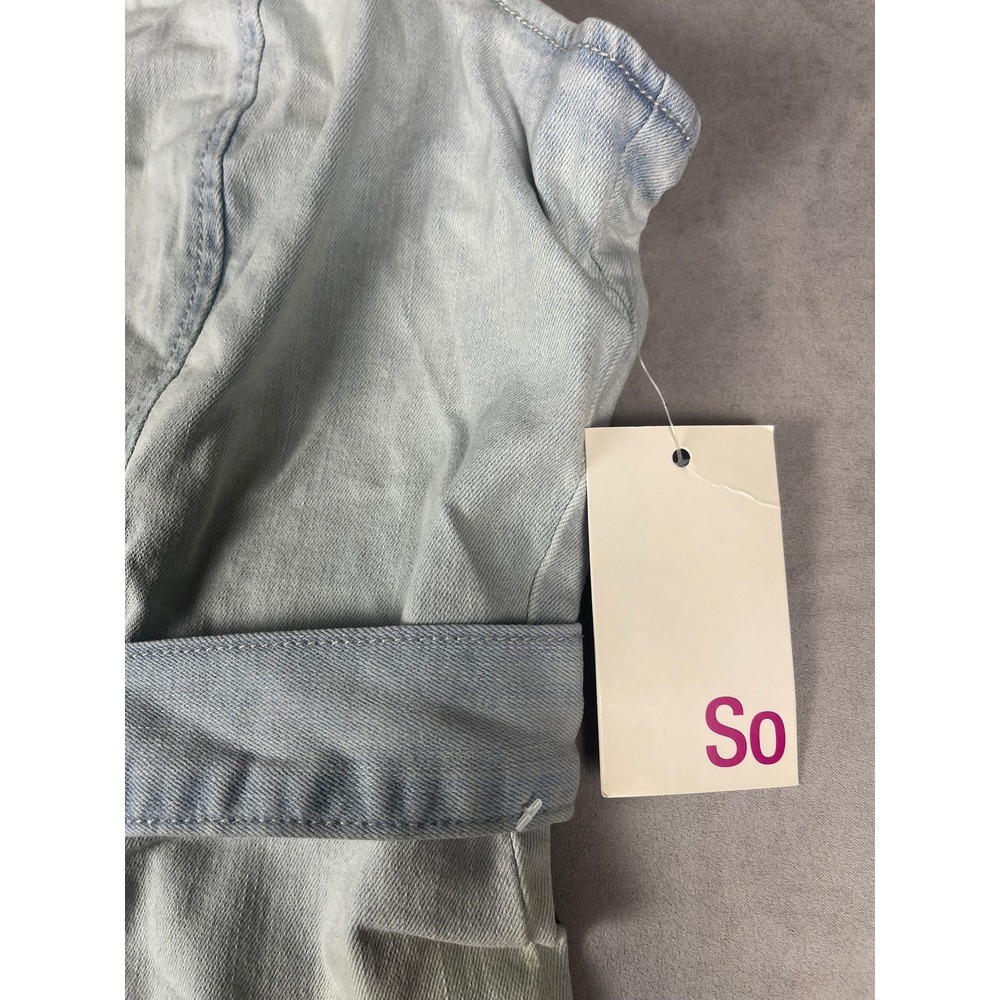SO Light Blue Denim Button-Front Mini Dress with Tie Belt - Picture 3 of 6